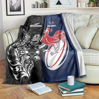 France And New Zealand Rugby Blanket Les Bleus Rooster With Maori Tiki - Polynesian Pride