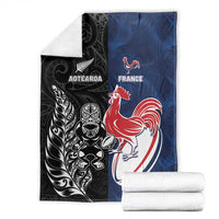 France And New Zealand Rugby Blanket Les Bleus Rooster With Maori Tiki - Polynesian Pride