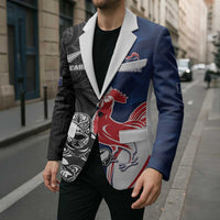 France And New Zealand Rugby Custom Blazer Les Bleus Rooster With Maori Tiki - Polynesian Pride