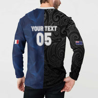 France And New Zealand Rugby Custom Button Sweatshirt Les Bleus Rooster With Maori Tiki - Polynesian Pride
