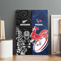 France And New Zealand Rugby Canvas Wall Art Les Bleus Rooster With Maori Tiki - Polynesian Pride