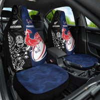 France And New Zealand Rugby Car Seat Cover Les Bleus Rooster With Maori Tiki - Polynesian Pride