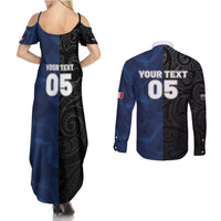 France And New Zealand Rugby Custom Couples Matching Summer Maxi Dress and Long Sleeve Button Shirt Les Bleus Rooster With Maori Tiki - Polynesian Pride