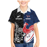 France And New Zealand Rugby Custom Family Matching Mermaid Dress and Hawaiian Shirt Les Bleus Rooster With Maori Tiki - Polynesian Pride