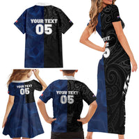 France And New Zealand Rugby Custom Family Matching Short Sleeve Bodycon Dress and Hawaiian Shirt Les Bleus Rooster With Maori Tiki - Polynesian Pride