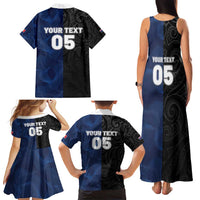 France And New Zealand Rugby Custom Family Matching Tank Maxi Dress and Hawaiian Shirt Les Bleus Rooster With Maori Tiki - Polynesian Pride