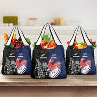 France And New Zealand Rugby Grocery Bag Les Bleus Rooster With Maori Tiki - Polynesian Pride