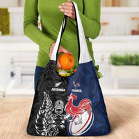 France And New Zealand Rugby Grocery Bag Les Bleus Rooster With Maori Tiki - Polynesian Pride