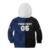 France And New Zealand Rugby Custom Kid Hoodie Les Bleus Rooster With Maori Tiki - Polynesian Pride