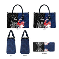 France And New Zealand Rugby Leather Bag Les Bleus Rooster With Maori Tiki - Polynesian Pride