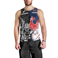 France And New Zealand Rugby Custom Men Tank Top Les Bleus Rooster With Maori Tiki - Polynesian Pride