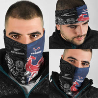 France And New Zealand Rugby Neck Gaiter Les Bleus Rooster With Maori Tiki - Polynesian Pride