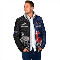 France And New Zealand Rugby Custom Padded Jacket Les Bleus Rooster With Maori Tiki - Polynesian Pride