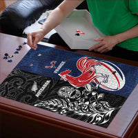 France And New Zealand Rugby Puzzle Les Bleus Rooster With Maori Tiki - Polynesian Pride