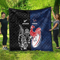 France And New Zealand Rugby Quilt Les Bleus Rooster With Maori Tiki - Polynesian Pride