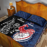 France And New Zealand Rugby Quilt Bed Set Les Bleus Rooster With Maori Tiki - Polynesian Pride