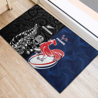 France And New Zealand Rugby Rubber Doormat Les Bleus Rooster With Maori Tiki - Polynesian Pride