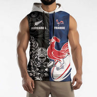 France And New Zealand Rugby Custom Sleeveless Hoodie Les Bleus Rooster With Maori Tiki - Polynesian Pride
