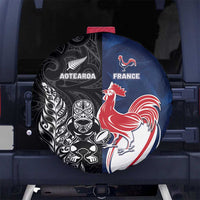 France And New Zealand Rugby Spare Tire Cover Les Bleus Rooster With Maori Tiki - Polynesian Pride