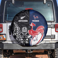 France And New Zealand Rugby Spare Tire Cover Les Bleus Rooster With Maori Tiki - Polynesian Pride