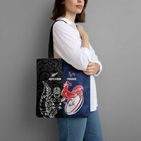 France And New Zealand Rugby Tote Bag Les Bleus Rooster With Maori Tiki - Polynesian Pride