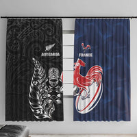 France And New Zealand Rugby Window Curtain Les Bleus Rooster With Maori Tiki - Polynesian Pride