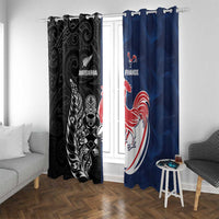 France And New Zealand Rugby Window Curtain Les Bleus Rooster With Maori Tiki - Polynesian Pride