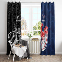 France And New Zealand Rugby Window Curtain Les Bleus Rooster With Maori Tiki - Polynesian Pride