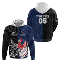 France And New Zealand Rugby Custom Zip Hoodie Les Bleus Rooster With Maori Tiki - Polynesian Pride