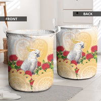 New Zealand Aotearoa Cockatoo Laundry Basket Maori Pattern With Pohutukawa Flowers LT05 - Polynesian Pride