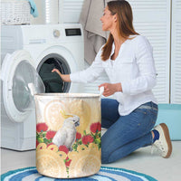 New Zealand Aotearoa Cockatoo Laundry Basket Maori Pattern With Pohutukawa Flowers LT05 - Polynesian Pride