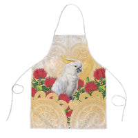 New Zealand Aotearoa Cockatoo Apron Maori Pattern With Pohutukawa Flowers LT05 Beige - Polynesian Pride
