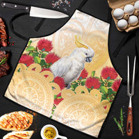 New Zealand Aotearoa Cockatoo Apron Maori Pattern With Pohutukawa Flowers LT05 Beige - Polynesian Pride