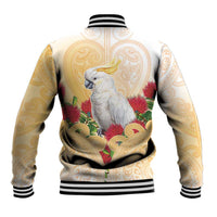New Zealand Aotearoa Cockatoo Baseball Jacket Maori Pattern With Pohutukawa Flowers LT05 - Polynesian Pride