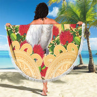 New Zealand Aotearoa Cockatoo Beach Blanket Maori Pattern With Pohutukawa Flowers LT05 - Polynesian Pride