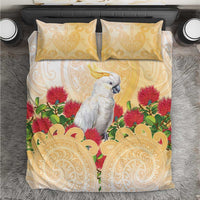 New Zealand Aotearoa Cockatoo Bedding Set Maori Pattern With Pohutukawa Flowers LT05 Beige - Polynesian Pride