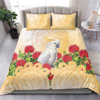 New Zealand Aotearoa Cockatoo Bedding Set Maori Pattern With Pohutukawa Flowers LT05 - Polynesian Pride