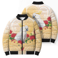New Zealand Aotearoa Cockatoo Bomber Puffer Jacket Maori Pattern With Pohutukawa Flowers LT05 - Polynesian Pride