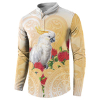 New Zealand Aotearoa Cockatoo Button Sweatshirt Maori Pattern With Pohutukawa Flowers LT05 - Polynesian Pride