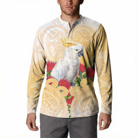 New Zealand Aotearoa Cockatoo Button Sweatshirt Maori Pattern With Pohutukawa Flowers LT05 - Polynesian Pride