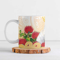 New Zealand Aotearoa Cockatoo Ceramic Mug Maori Pattern With Pohutukawa Flowers LT05 Beige - Polynesian Pride