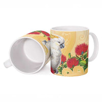New Zealand Aotearoa Cockatoo Ceramic Mug Maori Pattern With Pohutukawa Flowers LT05 - Polynesian Pride