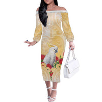 New Zealand Aotearoa Cockatoo Family Matching Off The Shoulder Long Sleeve Dress and Hawaiian Shirt Maori Pattern With Pohutukawa Flowers