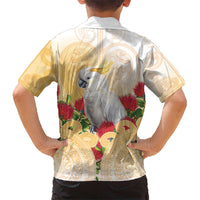 New Zealand Aotearoa Cockatoo Family Matching Short Sleeve Bodycon Dress and Hawaiian Shirt Maori Pattern With Pohutukawa Flowers