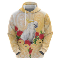 New Zealand Aotearoa Cockatoo Hoodie Maori Pattern With Pohutukawa Flowers