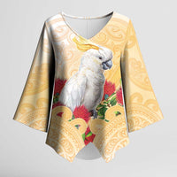 New Zealand Aotearoa Cockatoo Kimono Sleeve Blouse Maori Pattern With Pohutukawa Flowers LT05 Female Beige - Polynesian Pride