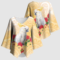 New Zealand Aotearoa Cockatoo Kimono Sleeve Blouse Maori Pattern With Pohutukawa Flowers LT05 - Polynesian Pride
