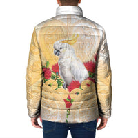 New Zealand Aotearoa Cockatoo Padded Jacket Maori Pattern With Pohutukawa Flowers LT05 - Polynesian Pride