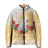 New Zealand Aotearoa Cockatoo Padded Jacket Maori Pattern With Pohutukawa Flowers LT05 - Polynesian Pride