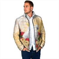 New Zealand Aotearoa Cockatoo Padded Jacket Maori Pattern With Pohutukawa Flowers LT05 - Polynesian Pride